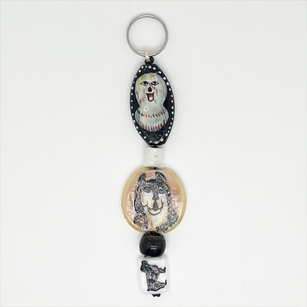 Handmade Painted Dog Bead Keychain Hand Crafted Beaded